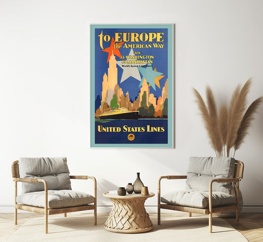 To Europe the American way vintage travel poster by unknown author, 1910-1959.