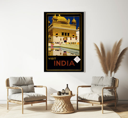 Visit India vintage travel poster by Fred Taylor, late 20s.