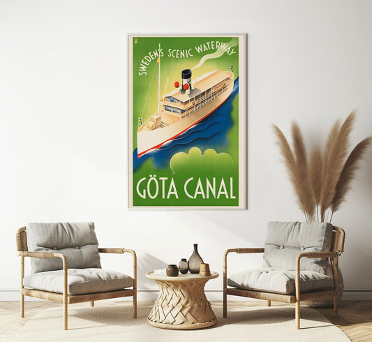 Gota Canal, Sweden vintage travel poster by Meyer & Köster, Västsvenska Kartonnage A.B., c. 1910-1959.