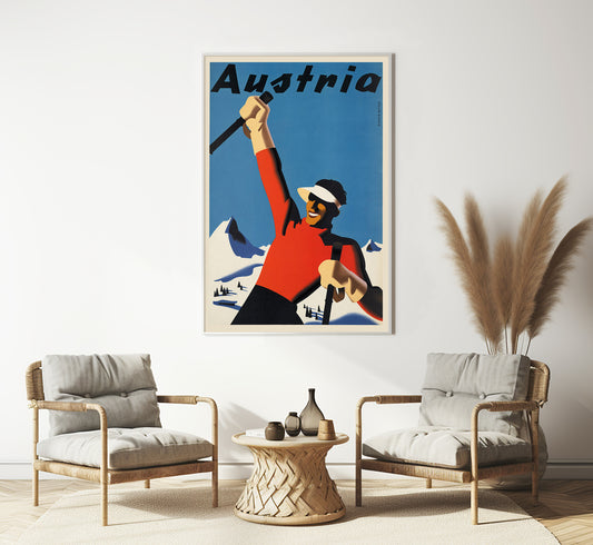 Ski Holidays in Austria vintage travel poster by Paul Kirnig, 1910-1959.