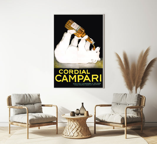 Cordial Campari Polar Bear vintage advertising poster by Franz Laskoff, c. 1921.