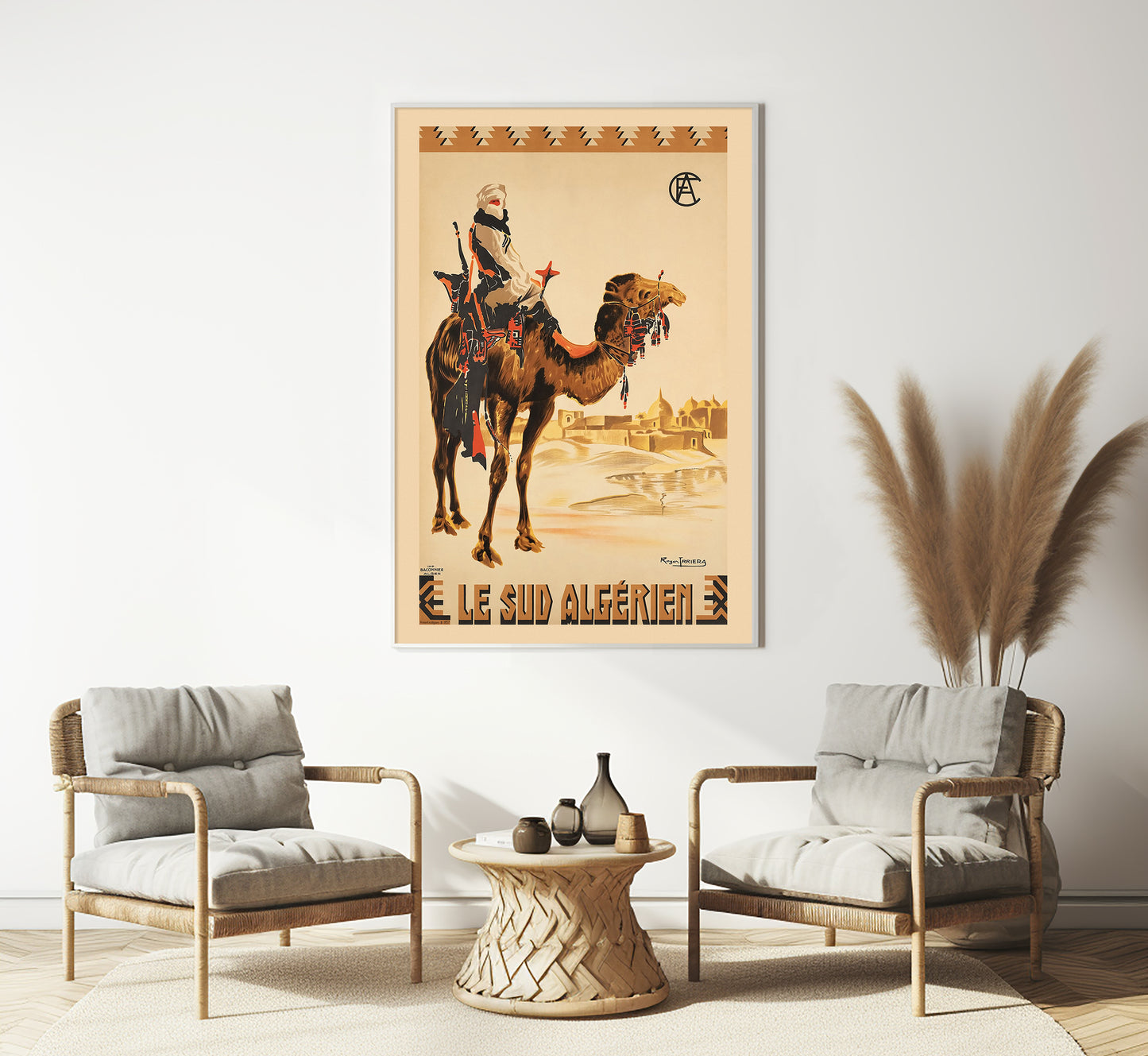 Bedouin on Camel, Algeria vintage travel poster by Roger J. Irriera, 1937.