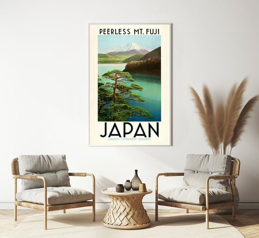 Fuji mountain, Japanese vintage travel poster by Japanese Government Railways, late 20s.