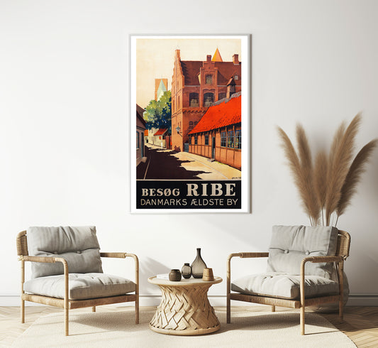 Besog, Ribe, Denmark vintage travel poster, Extra large wall art, Denmark travel wall art, up to 24x36 poster.