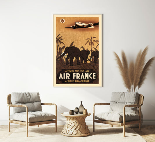 Air France to Africa vintage travel poster by Vincent Guerra, 1940s.