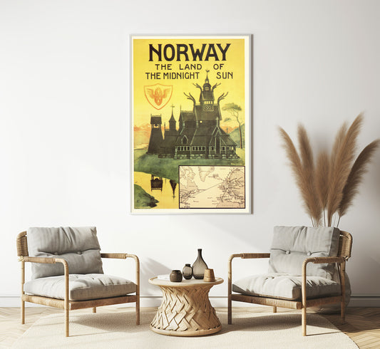 The Land Of The Midnight Sun, Norway vintage travel poster by Othar Holmboe, 1905.