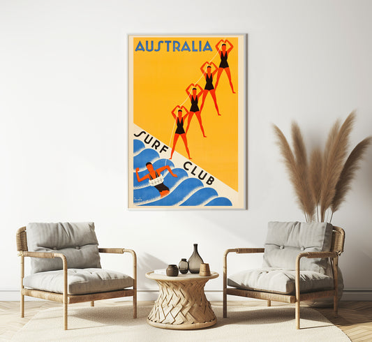 Australia Surf Club vintage travel poster by Sellheim, 1930s.
