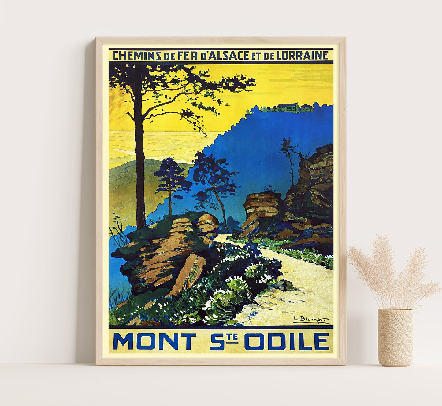 Rare Mont Ste Odile France vintage travel poster by L. Blumer, c. 1930.