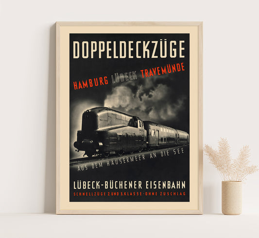 Doppeldeckzuge, Germany vintage travel poster by Peter S. Templeton, c. 1910-1959.