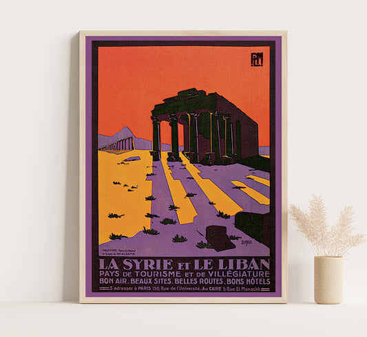 Temple of Ba'Alsamin, Syria and Liban vintage travel poster by DABO, 1910-1959.