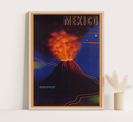 Volcano of Mexico vintage travel poster by Asociacion Mexicana de Turismo, c. 1910-1959.