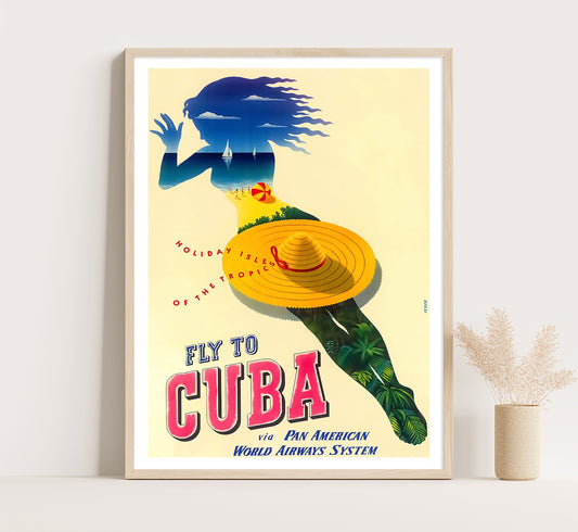 Holiday Isles of the Tropics, Fly to Cuba vintage travel poster Julius Seyler, c. 1910-1959.