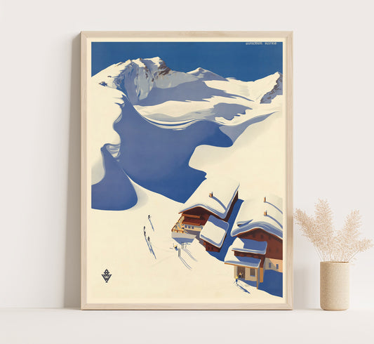 Ski lodge in the Alps, Austria vintage travel poster by Wunschheim, 1910-1959.