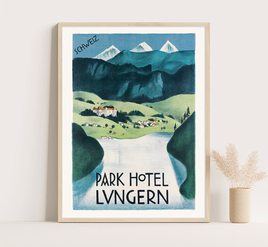 Park Hotel Lungern poster, Switzerland vintage travel poster by unknown author, 1930s.
