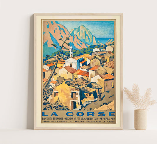 Corsica Island France vintage travel poster, PLM La Corse by Andre Strauss, c. 1927.