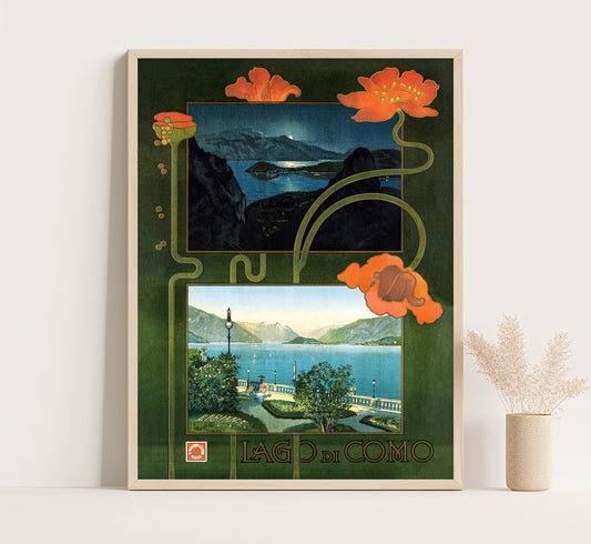 Lago di Como Italy vintage travel poste, Lake Como Italy Poster by unknown author, c. 1899.
