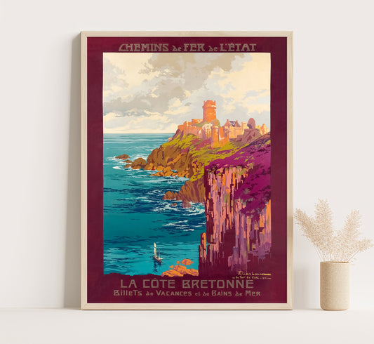 La Cote d Bretagne poster, Brittany, France vintage travel poster by Julien Lacaze, 1914.