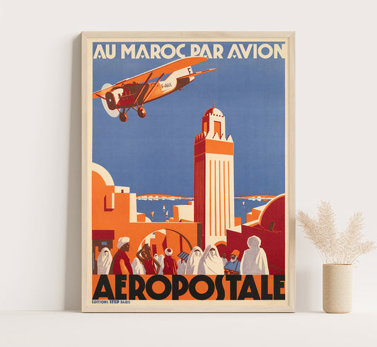 Extremely rare Aeropostale, Au Maroc Par Avion, Morocco vintage travel poster by Sepp Anderegg, 30s.