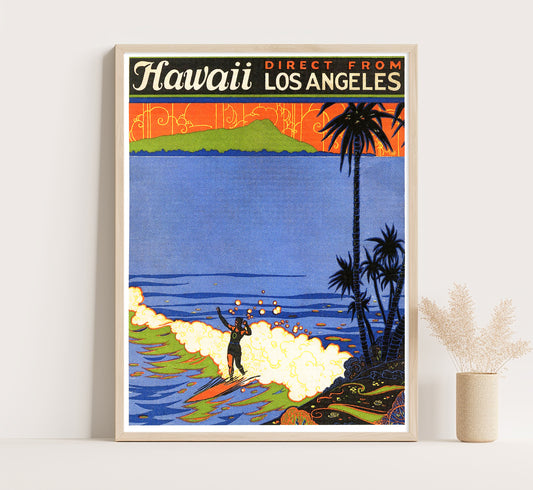 Hawaii Direct From Los Angeles vintage travel poster by unknown author, c. 1910-1955.