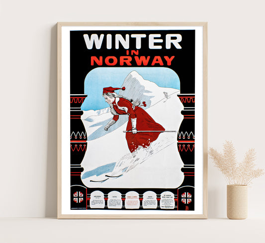 Winter In Norway vintage travel poster by Andreas Bloch, 1907.