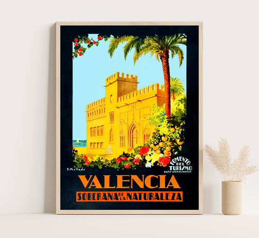 Valencia, Spain vintage travel poster "Soberana de la Naturaleza" by F. Mellado, c. 1930.