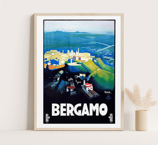 Bergamo Italy vintage travel poster by Marcello Nizzoli, c. 1927.