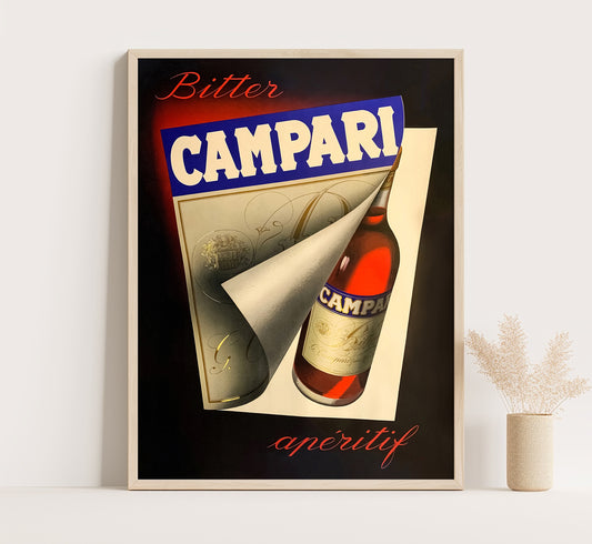 Bitter Campari Aperitif Poster from 1950s | Vintage Campari Advertising Poster | Vintage Kitchen Decor | Vintage Italian Art Print.