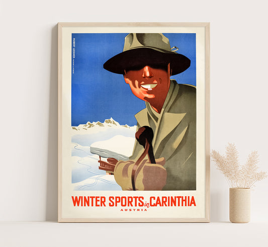 Winter Sports in Carinthia Austria vintage travel poster by Hubert Lechner, c. 1910-1959.