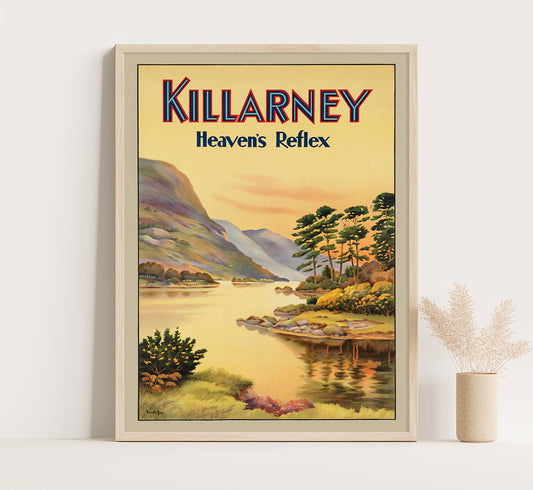 Killarney, Heavens reflex, Ireland vintage travel poster by W. Till, 1910-1959.