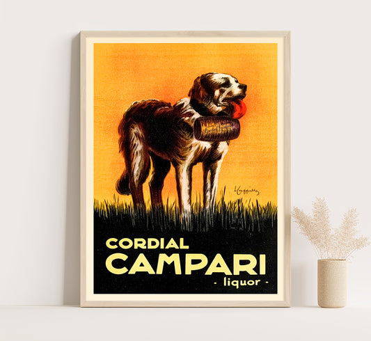 Cordial Campari Poster with a St. Bernard dog from 1920s by Leonetto Cappiello | Vintage Campari Advertising Poster | Vintage Kitchen Decor.