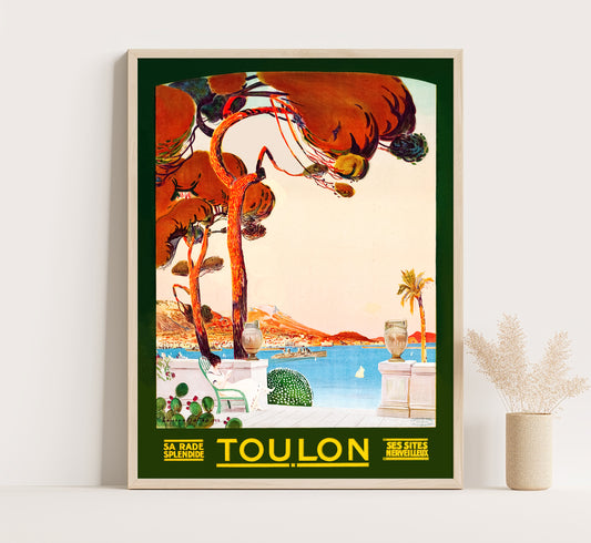Toulon, Southern France’s Mediterranean coast, France vintage travel poster by Lauren Matteo, 1922 .