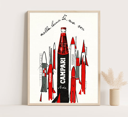 Nella Luna Si Ma Con Campari by Marangolo | Campari Vintage Advertising Poster | Vintage Kitchen Decor | Large Wall Art.