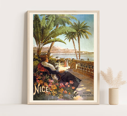 Nice, France, Cote d'Azur vintage travel poster by Hugo D'Alesi, 1900s.