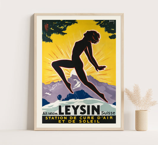 Leysin Alps Resort, Switzerland vintage poster by Jacomo Muller, c. 1930.