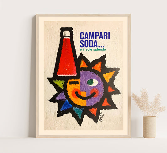 Campari Soda Poster from 1950s | E il sole splende | Vintage Campari Advertising Poster | Vintage Kitchen Decor.