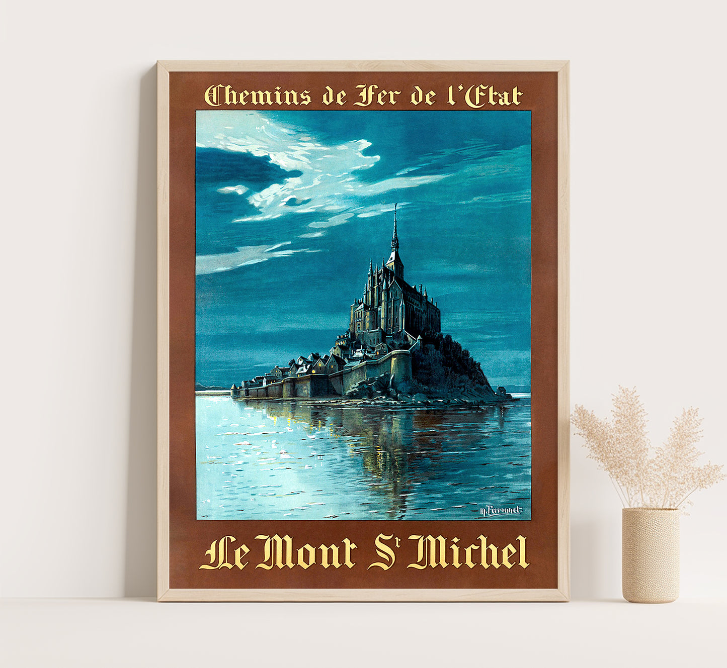 Chemins de Fer de l'Etat, Le Mont St. Michel, France vintage travel poster by Maurice Perronet, c. 1930s.