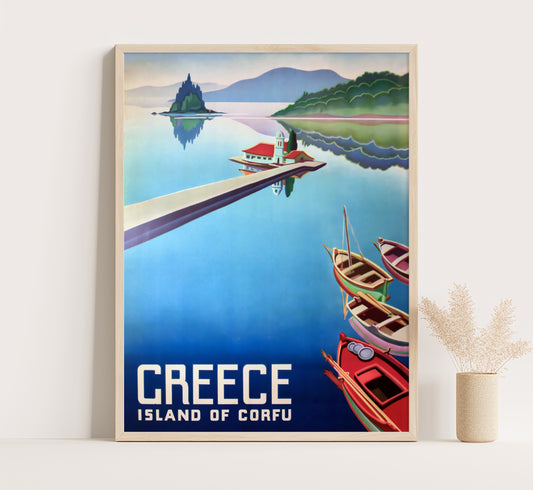 Island of Corfu, Greece vintage travel poster by unknown author, 1910s.