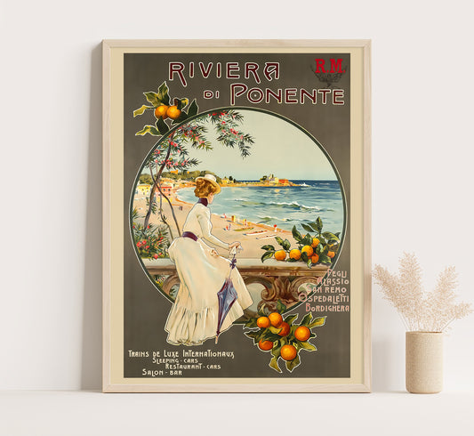 Riviera di Ponente, Italy vintage travel poster by unknown author, c. 1902.