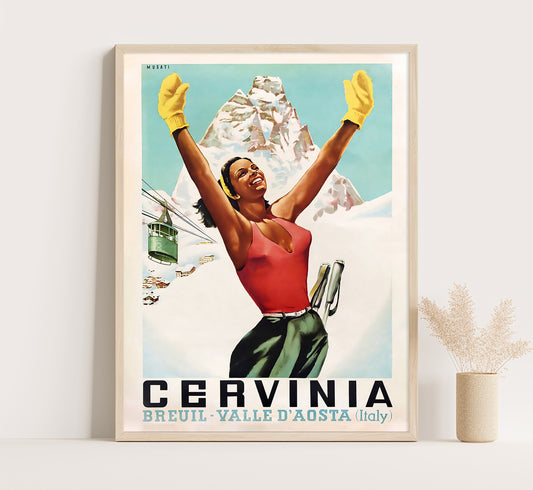 Breuil-Cervinia, Aosta Valley, Italy vintage travel poster by Arnaldo Musati, 1910-1955 (approximate).