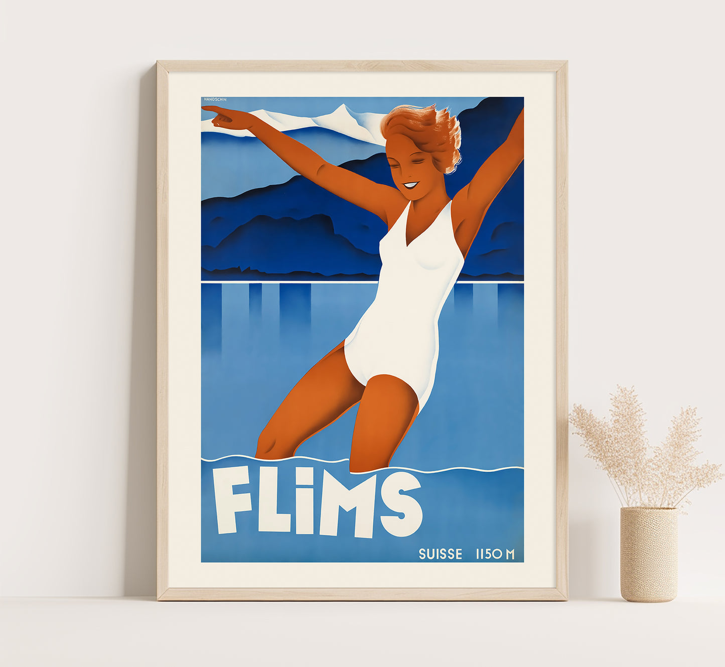 Flims, Switzerland vintage travel poster by Handschin, c. 1910 - 1959.