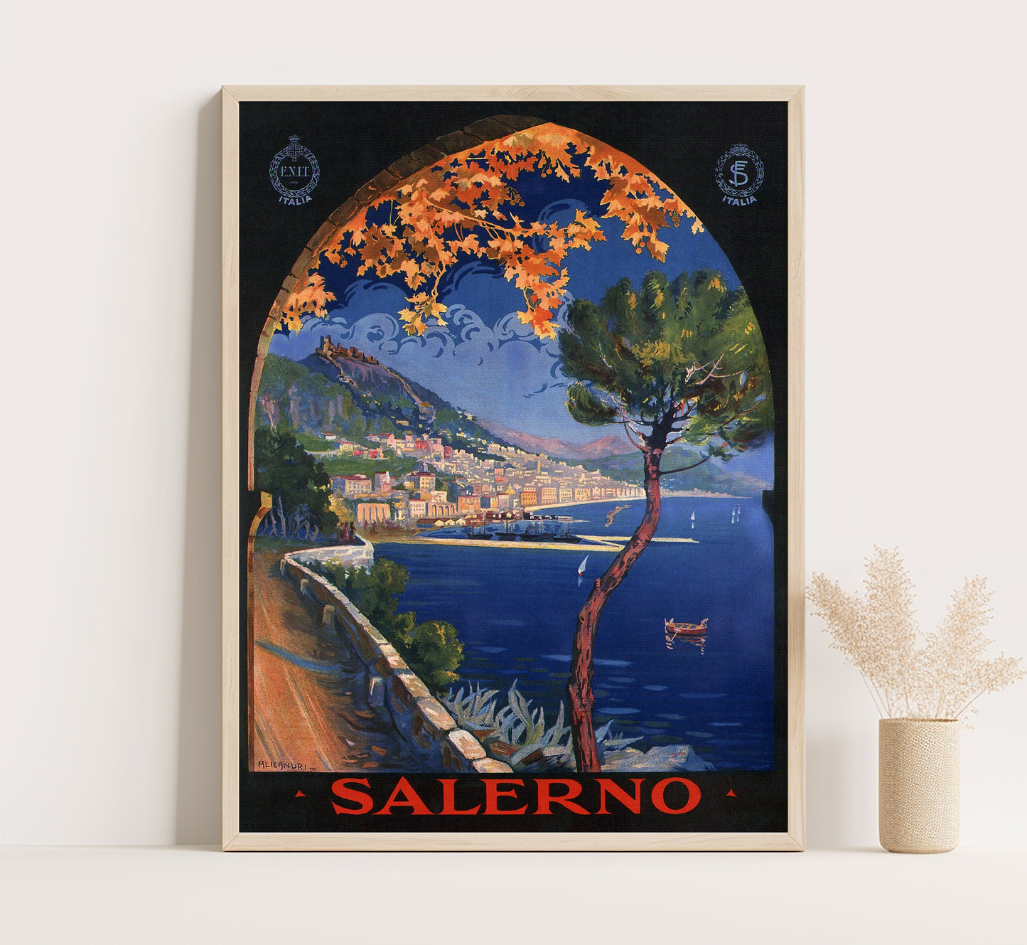 Salerno, Italy vintage travel poster by Vincenzo Alicandri, c. 1930s.