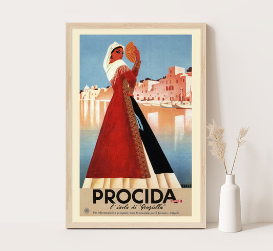 Procida Island Vintage Travel Poster by Puppo, 1950s.