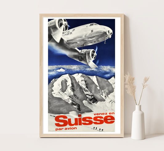 Suisse Par Avion, Swiss vintage travel poster by Herbert Matter, 1910-1959.