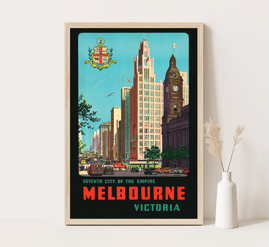 Melbourne, Seventh city of the Empire, Australia vintage travel poster by Percy Trompf, c. 1910-1959.
