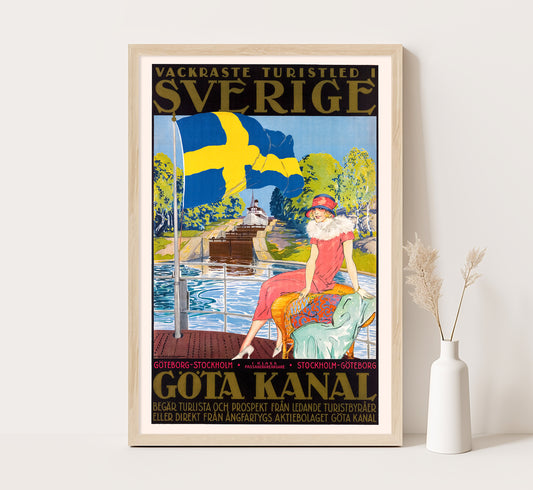 Gota Canal, Sweden vintage travel poster y Alfred Proessdorf, 1920s.