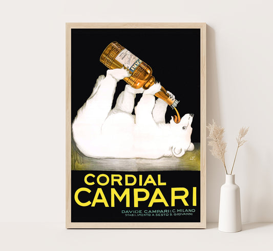 Cordial Campari Polar Bear vintage advertising poster by Franz Laskoff, c. 1921.