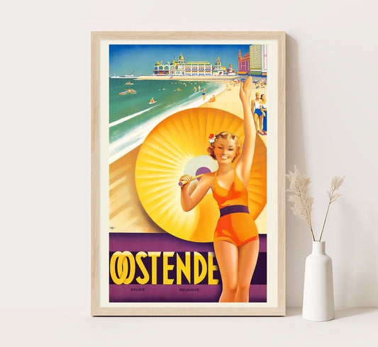 Ostend, Belgium vintage travel poster by Roger Berckman, 1910-1959.