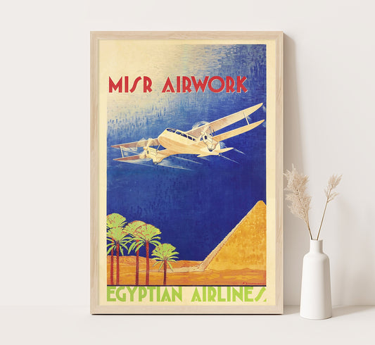 Egyptian Airlines vintage travel poster by N. Stekalovsky, 1932.