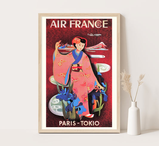 Air France Paris Tokyo vintage travel poster by unknown author, 1950s.