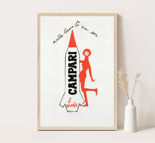 Campari Soda | Nella Luna Si Ma Con Campari | Vintage Advertising Poster | Vintage Kitchen Decor | Extra Large Wall Art.